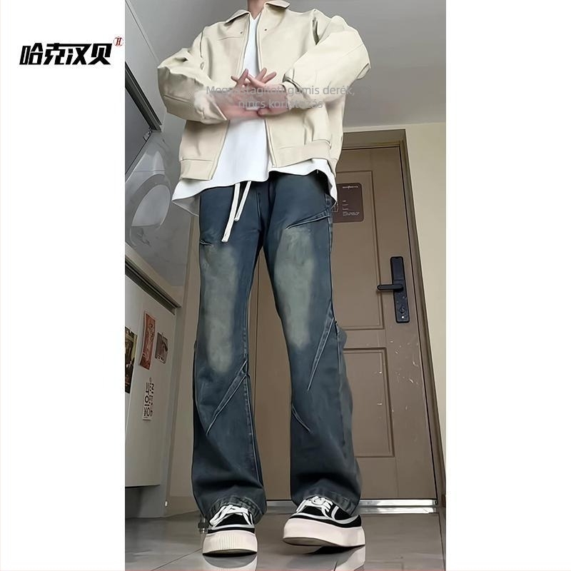 Férfi farmer fleece belsővel, őszi-téli, lazán szabott egyenes szabás, vastag denim, 2025-ös modell