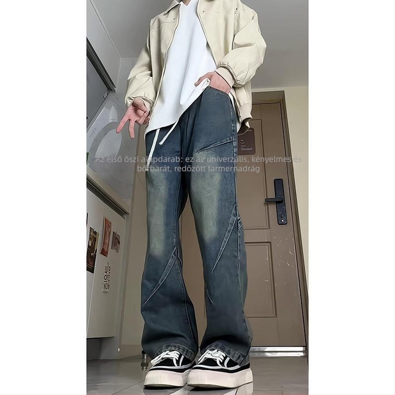 Férfi farmer fleece belsővel, őszi-téli, lazán szabott egyenes szabás, vastag denim, 2025-ös modell