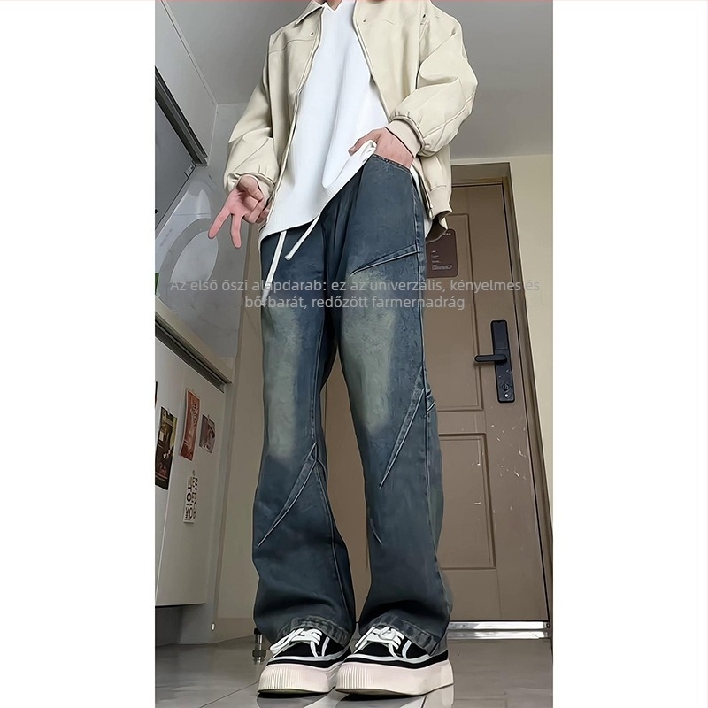 Férfi farmer fleece belsővel, őszi-téli, lazán szabott egyenes szabás, vastag denim, 2025-ös modell