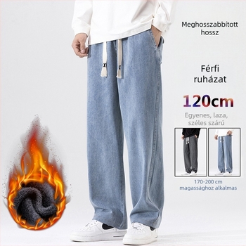 Magas növésű férfiaknak készült farmer fleece-beléssel bélelt, vastag, egyenes szabás, bő, mindennapi viselethez, 120 cm-es extra hosszú