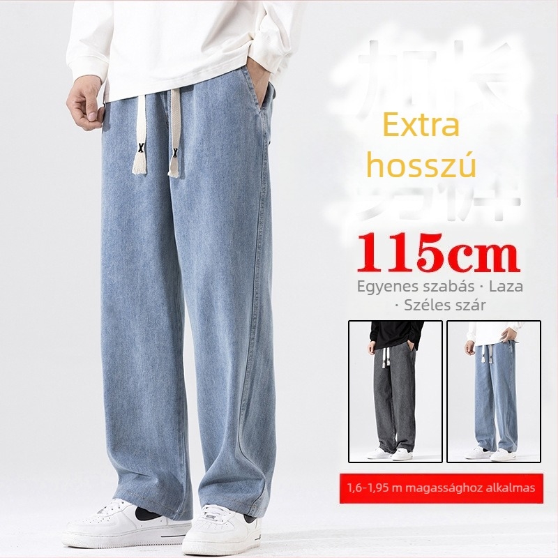 Magas növésű férfiaknak készült farmer fleece-beléssel bélelt, vastag, egyenes szabás, bő, mindennapi viselethez, 120 cm-es extra hosszú
