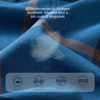 Férfi hosszú ujjú ing, Oxford pamutból, kockás minta, négyzetes gallér, gyűrődésálló