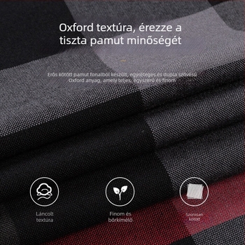 Férfi hosszú ujjú ing, Oxford pamutból, kockás minta, négyzetes gallér, gyűrődésálló