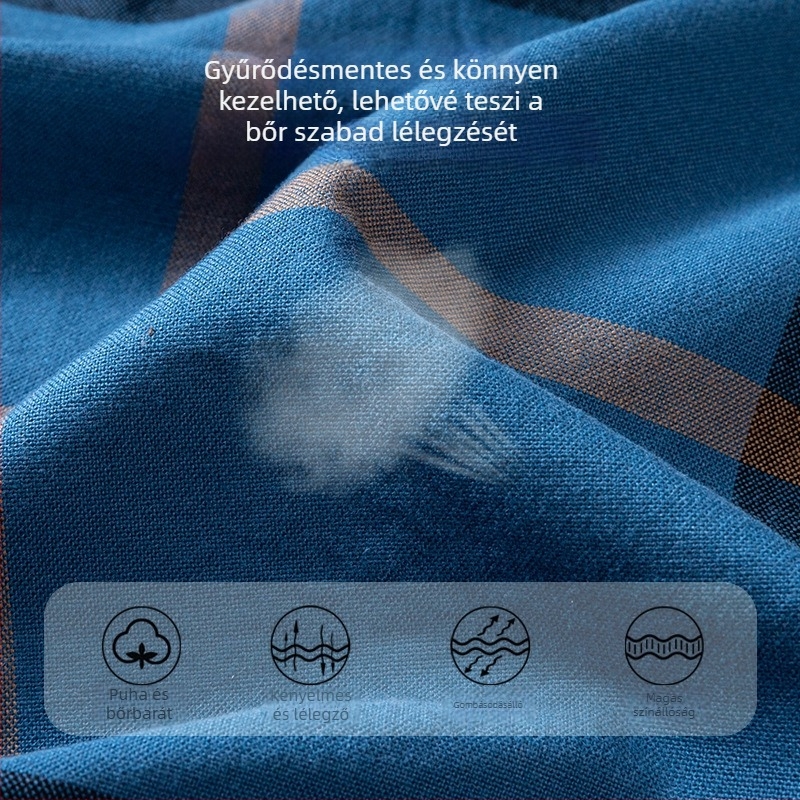 Férfi hosszú ujjú ing, Oxford pamutból, kockás minta, négyzetes gallér, gyűrődésálló