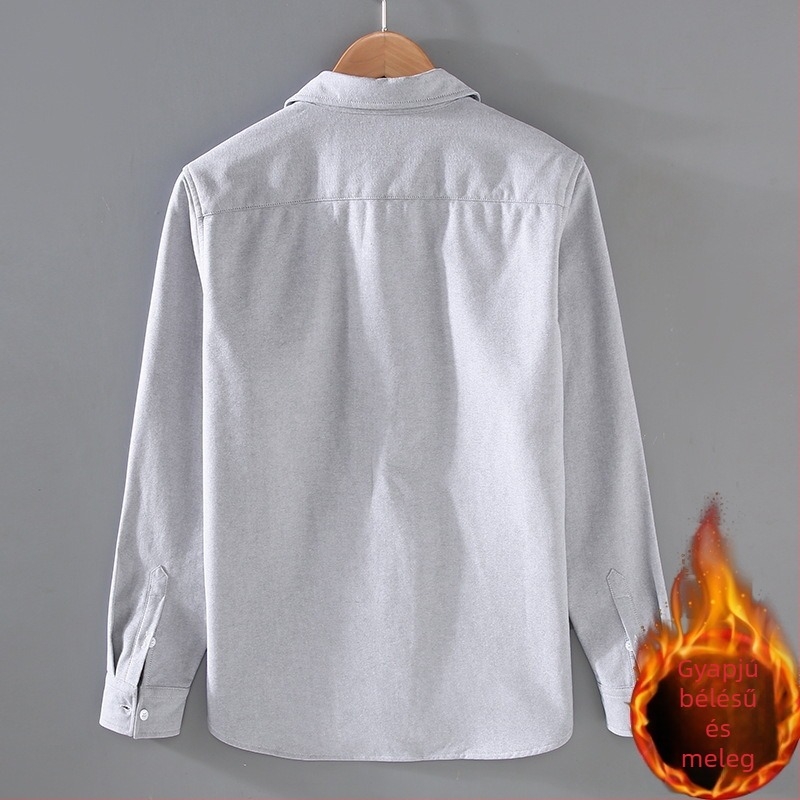 2388 Férfi fleece-belelt vastag Oxford ing-jacka, hosszú ujjú, laza szabású, japán stílusú casual munkaruha, téli melegség
