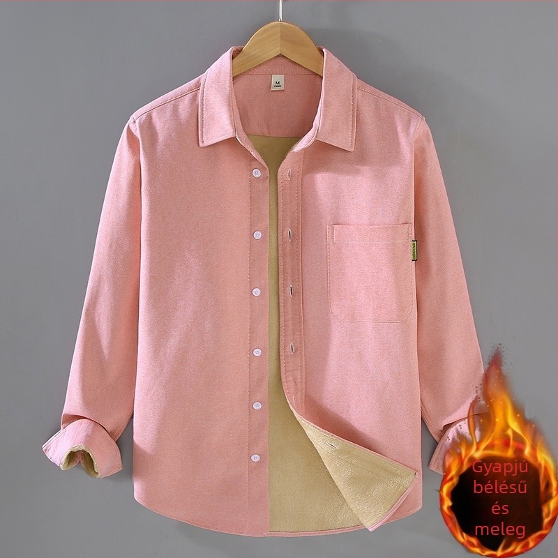 2388 Férfi fleece-belelt vastag Oxford ing-jacka, hosszú ujjú, laza szabású, japán stílusú casual munkaruha, téli melegség