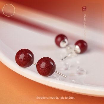 Cinnabar fülbevaló csepp formájú – Yu Fu Xiang márka, geometriai etnikus művészi retro stílus, 2025 nyári bemutató.