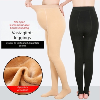 Nylon terhességi leggings fleece-béléssel, őszi-téli meleg, plusz méret, egy darab harisnya