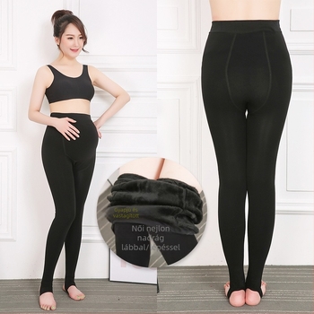 Nylon terhességi leggings fleece-béléssel, őszi-téli meleg, plusz méret, egy darab harisnya