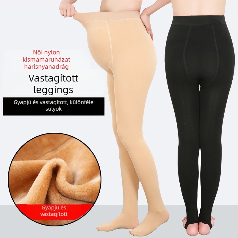 Nylon terhességi leggings fleece-béléssel, őszi-téli meleg, plusz méret, egy darab harisnya