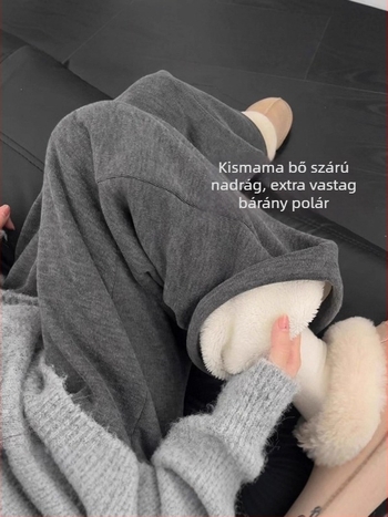 Téli terhességi nadrág vastag fleece bélésével, lazább szabású, magas derék, 2025-ös modell