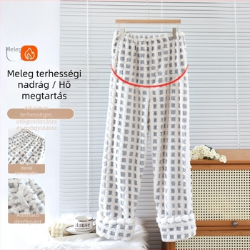 Kismama alvópantalon coral fleece-ből, magas derék, állítható, hosszú, téli viselet