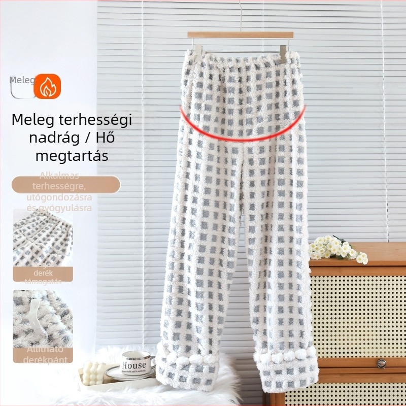 Kismama alvópantalon coral fleece-ből, magas derék, állítható, hosszú, téli viselet