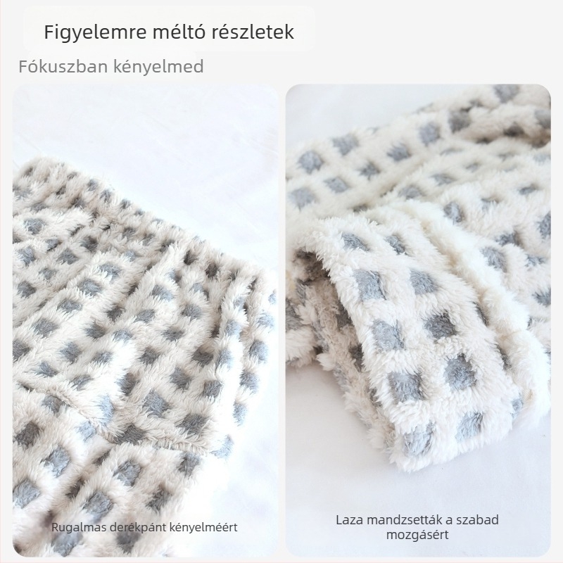 Kismama alvópantalon coral fleece-ből, magas derék, állítható, hosszú, téli viselet