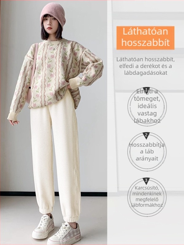 Kismama jogger nadrág ősz-télre, plusz méret, vastag és meleg, hasát támogató derékvonal, 3/4 hosszú