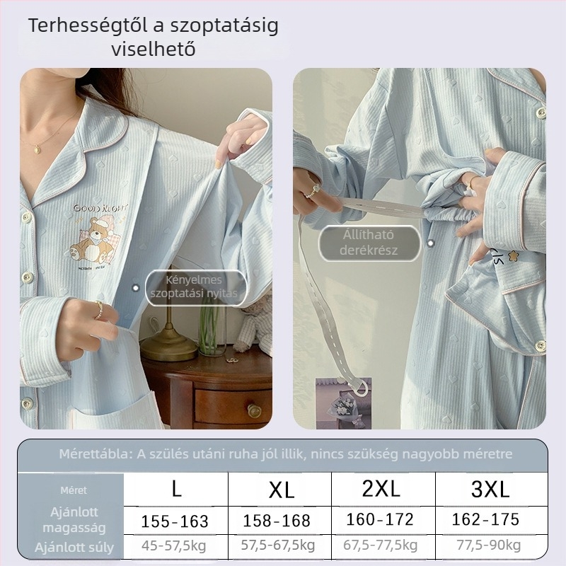 Szülés utáni szoptatós pizsama - 100% pamutból, könnyű nyári stílus, hosszú ujjú felső és nadrág, tavasz–ősz otthoni viselet