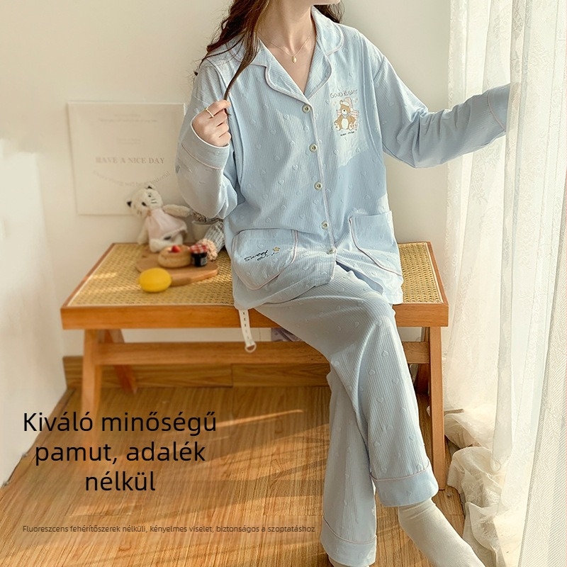 Szülés utáni szoptatós pizsama - 100% pamutból, könnyű nyári stílus, hosszú ujjú felső és nadrág, tavasz–ősz otthoni viselet
