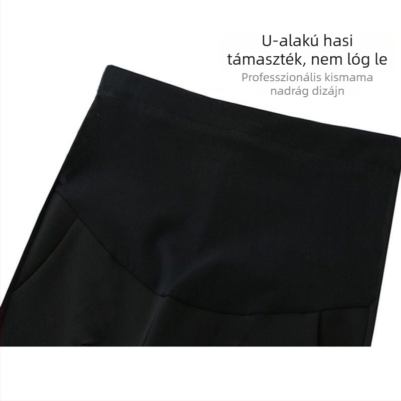 Fleece-betétes vastag meleg kismama nadrág, tavasz–őszre, laza szárú, fekete