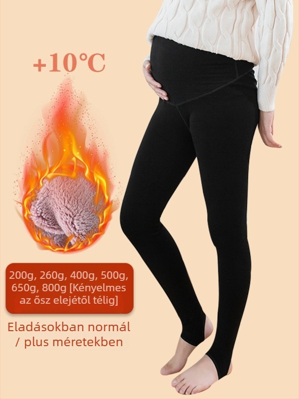 Plusz méretű kismama nadrág, extrán vastag téli pamutnadrág báránygyapjú béléssel, hosszú, has támasztó
