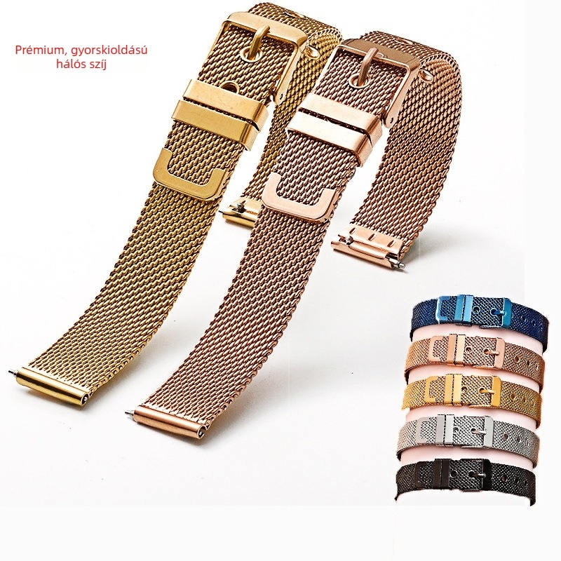 Rozsdamentes acél Milánói hálós óraszíj tűcsattal, uniszex, 10–22 mm