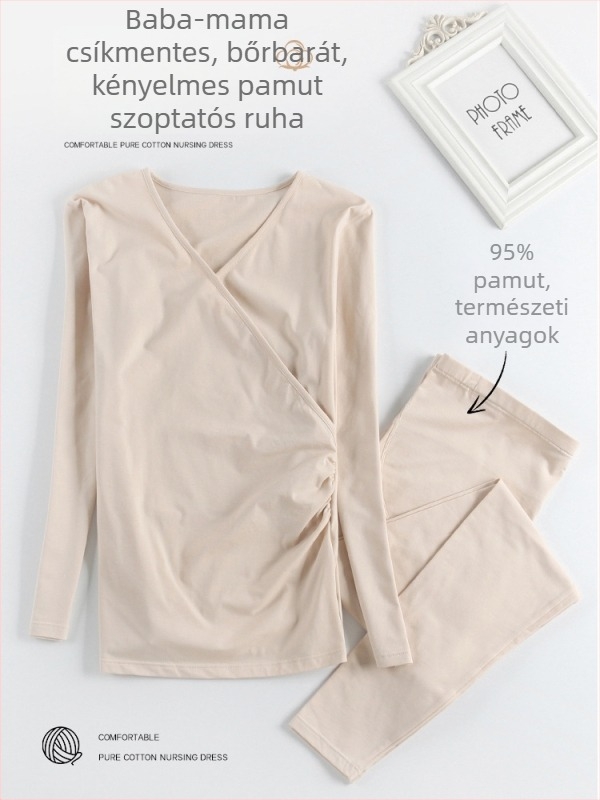 Őszi–téli kismama pizsama szett – 95% pamut, állítható etető felsők