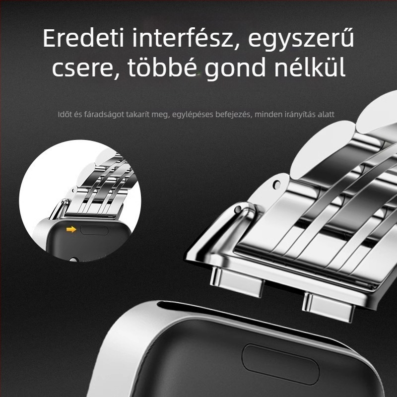 Huawei Band 10-hez illő rozsdamentes acél karkötő – vékony hét-szálas lánccal; kompatibil Huawei Band 8 és Band 9 három-szálas szilárd acél karkötővel