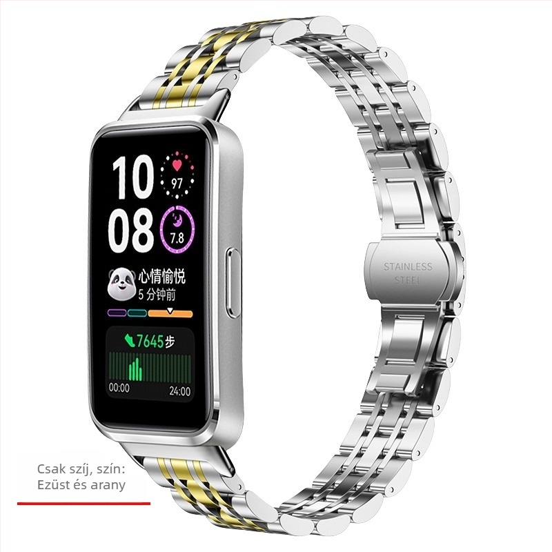 Huawei Band 10-hez illő rozsdamentes acél karkötő – vékony hét-szálas lánccal; kompatibil Huawei Band 8 és Band 9 három-szálas szilárd acél karkötővel