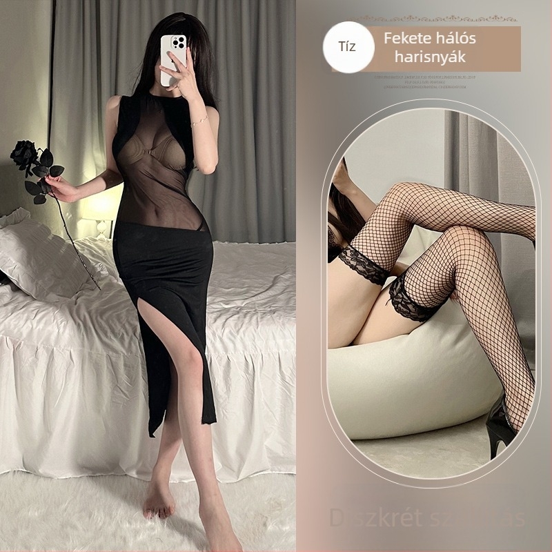 Seksi fehérnemű hosszú ruha – Milk Silk anyag, Poliészter 90–95%, Bodycon klubruha