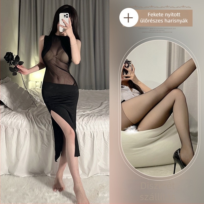 Seksi fehérnemű hosszú ruha – Milk Silk anyag, Poliészter 90–95%, Bodycon klubruha