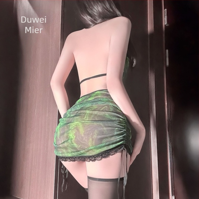 Szerepjátékos fehérnemű készlet, cheongsam-stílusú, átlátszó háló, nyakba záródó, csípőn feszes fazon, poliészter