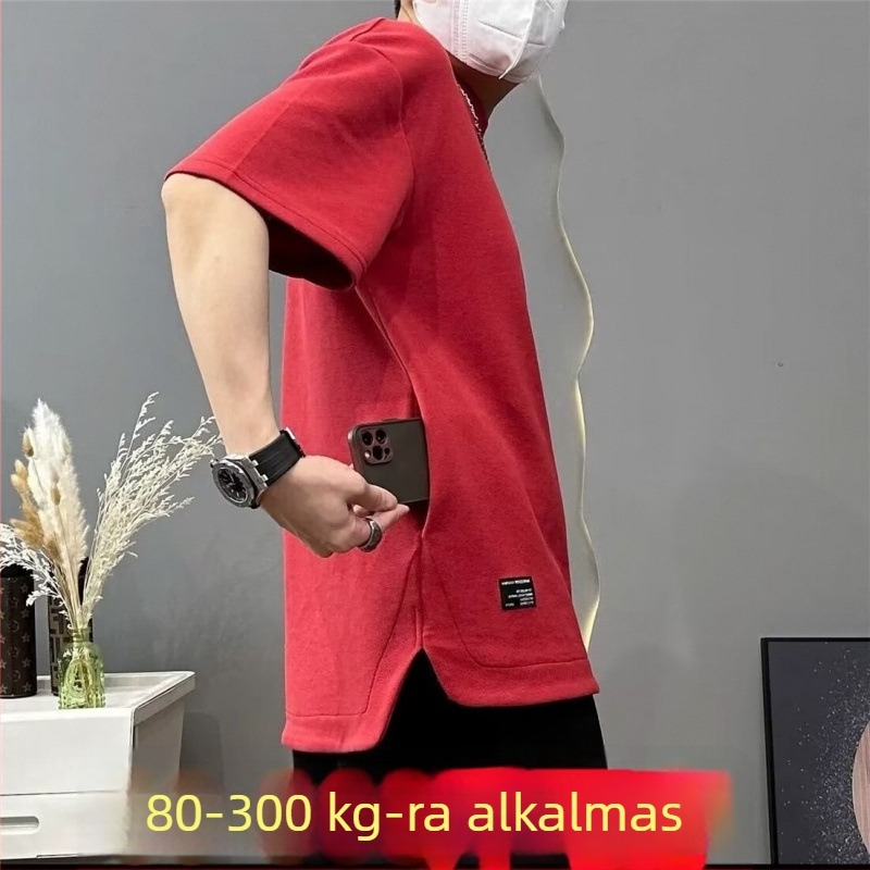 Nyári férfi rövid ujjú póló, plusz méret, lazább szabás, kerek nyakú
