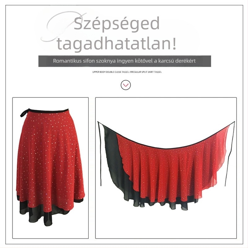 Latin tánc gyakorló szoknya – Női, chiffon, acetát szálak 70–80%, 2025 tavasz