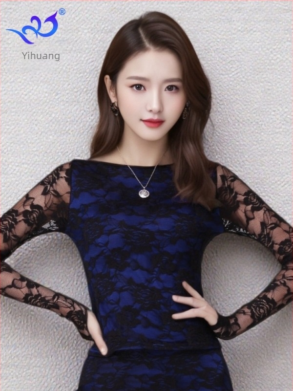Csipkés hosszú ujjú top latin táncokhoz nőknek, poliészter/nylon keverék, 95% feletti poliészter, őszi 2025