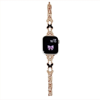 Fém óraszíj pillangó-dizájnnal, gyémántokkal díszített mother-of-pearl dizájnnal, kompatibilis Apple iWatch Ultra/SE/Sorozat 1–10-zel (Márka: Burei; Stílus: Minimalista; Kiadás: 2025 ősz)