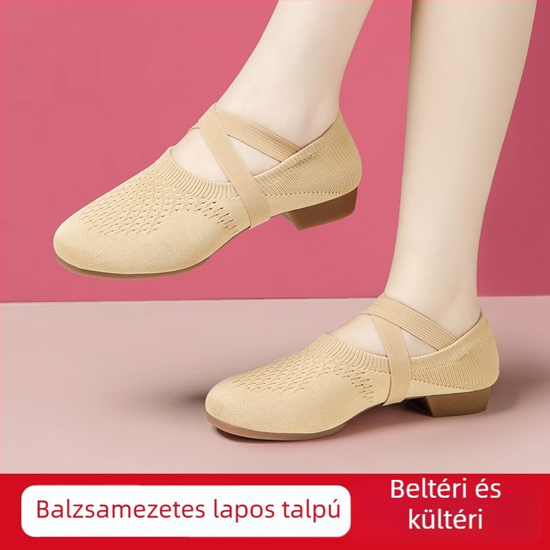 Női tánc cipő, puha talp, Flyknit felsőrész, fűző nélküli, gumitalp, kopásálló