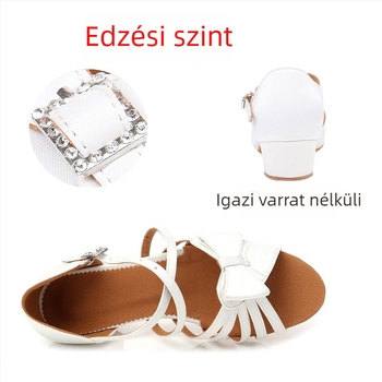 Gyermekek latin tánccipő, fehér, puha talpú, lányoknak, masnival