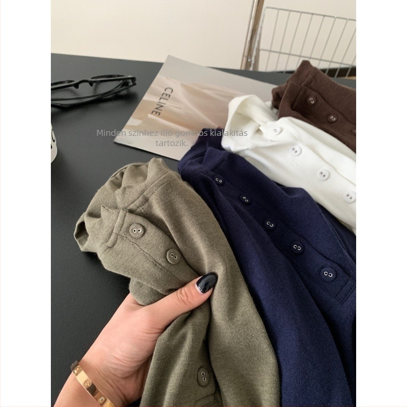 Női slim-fit póló hosszú ujjú, kerek nyakú, egyszínű, patchwork dizájn
