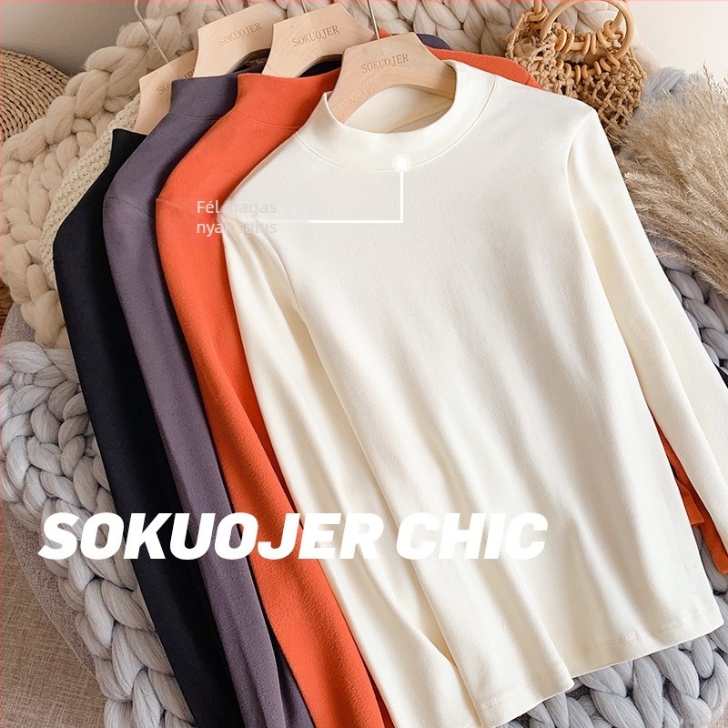 Női alapszintű felső fleece anyag, fél-turtleneck gallér, fleece-béléssel, hosszú ujjú