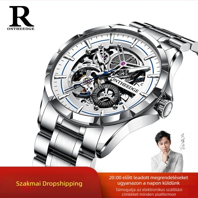 Férfi automata mechanikus karóra, lumineszkáló mutatókkal, 42 mm-es dial, 30 m vízállóság, ötvözet tok, rozsdamentes acél óraszíj