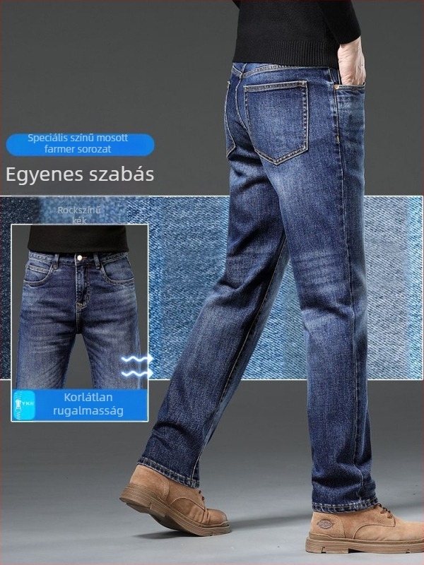 Férfi farmernadrág egyenes szabású (középmagas derék, cipzáras záródás, pamut denimből, mikroelaszticitás)