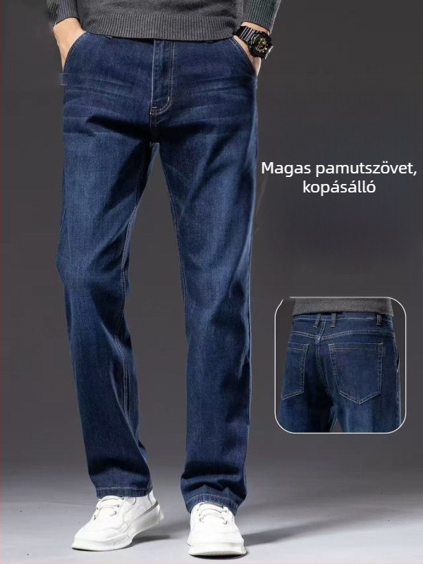 Férfi farmernadrág, egyenes szabás, alacsony derék, cipzáras zárás, 2025 tavasz, chenille anyag nyúlszőrrel