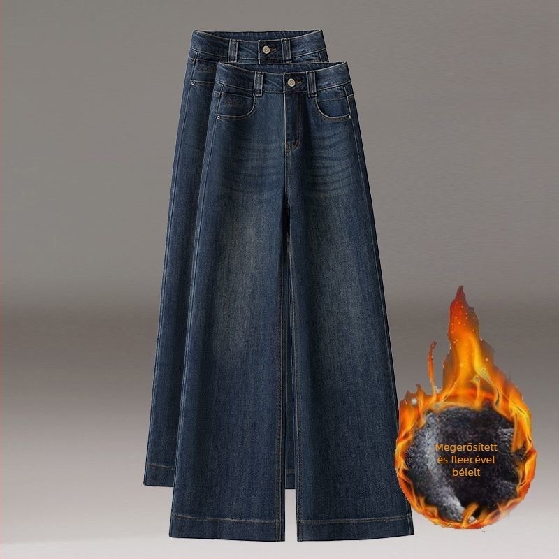 Női farmernadrág – magas derék, egyenes szárú, denim anyag, rugalmas