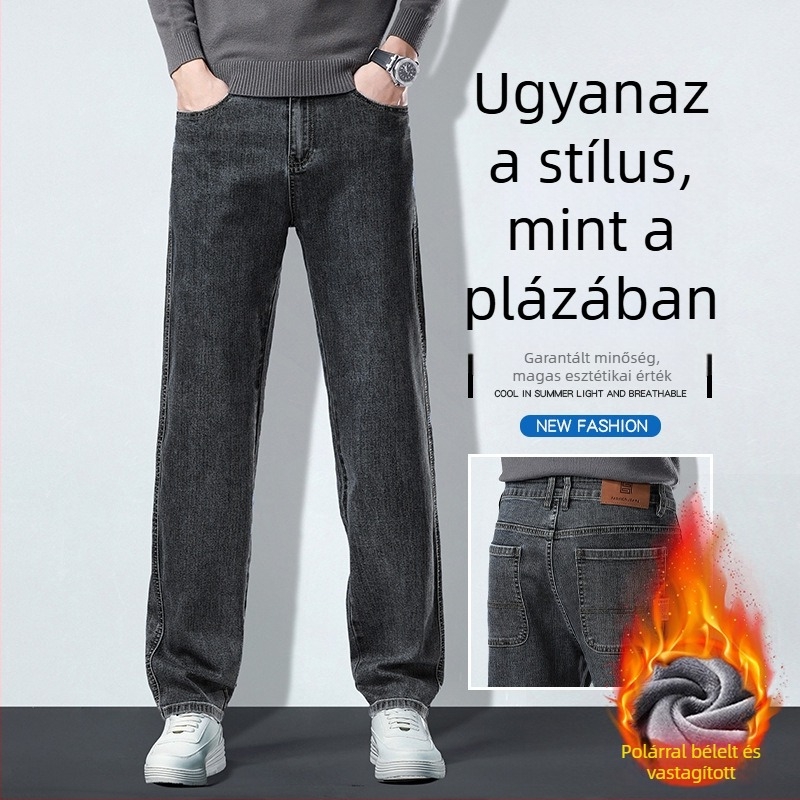 Férfi széles lábú farmer, lazán egyenes szabás, elasztikus, ősz-téli, nagy méret