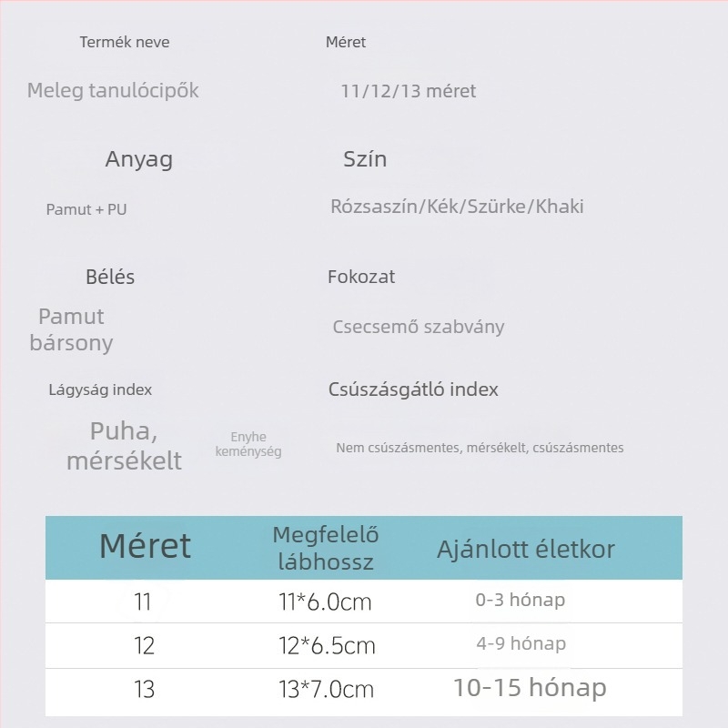 Baba járócipő Velcro-zárással, puha talpú, melegen bélelt téli csúszásmentes lábbeli, karikatúra mintával