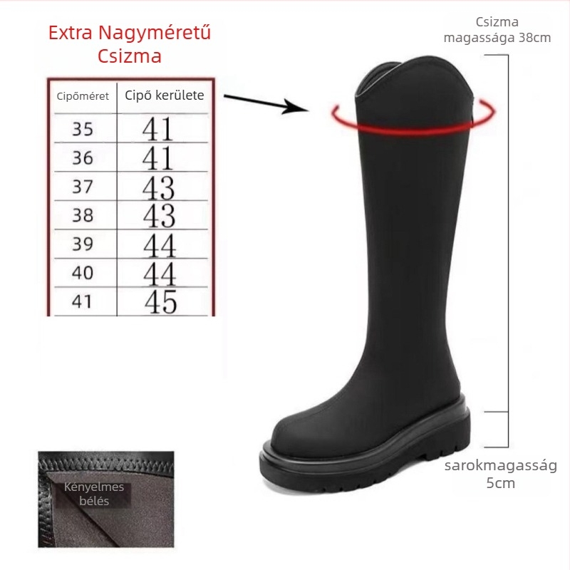 Női lovagcsizma, magas szár, PU felső rész, kerek orr, hátul cipzár