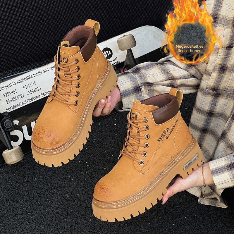 Női Martin csizmák valódi bőrből, középmagas szár, vastag gumitalp, 6–8 cm négyszögletes sarok, elülső fűzőzár