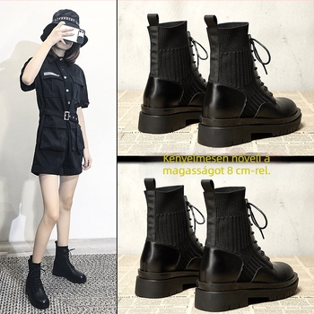 Női Martin csizmák klín-tokkal, 6–8 cm, középmagas, szintetikus bőr, latex talpbetét