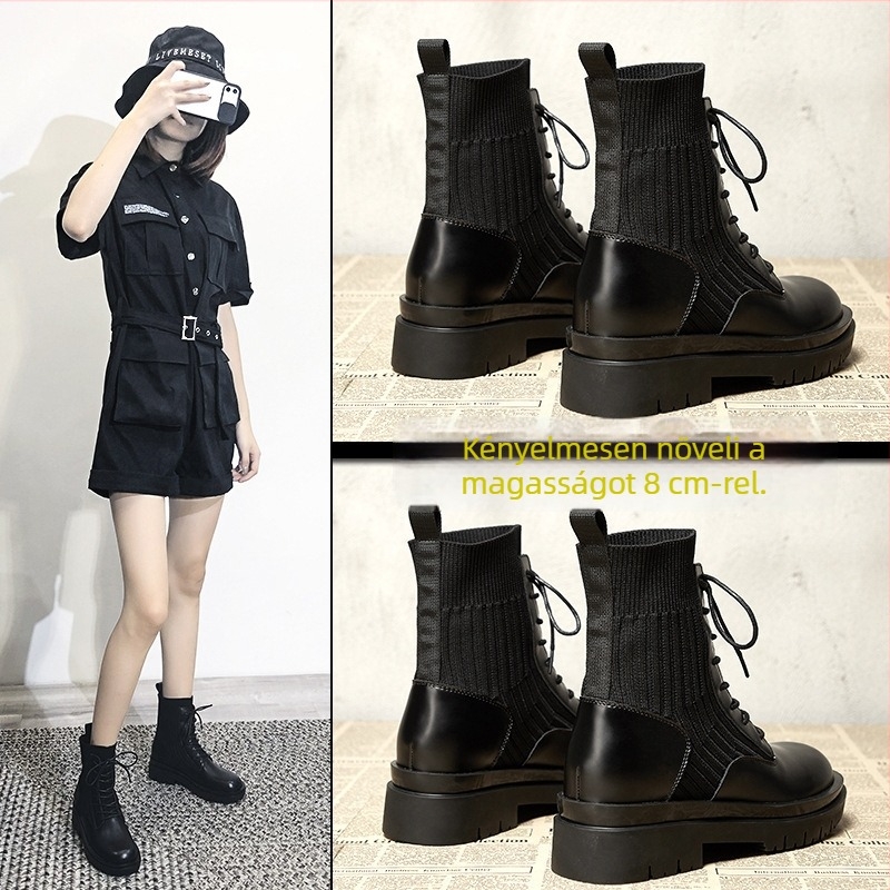 Női Martin csizmák klín-tokkal, 6–8 cm, középmagas, szintetikus bőr, latex talpbetét