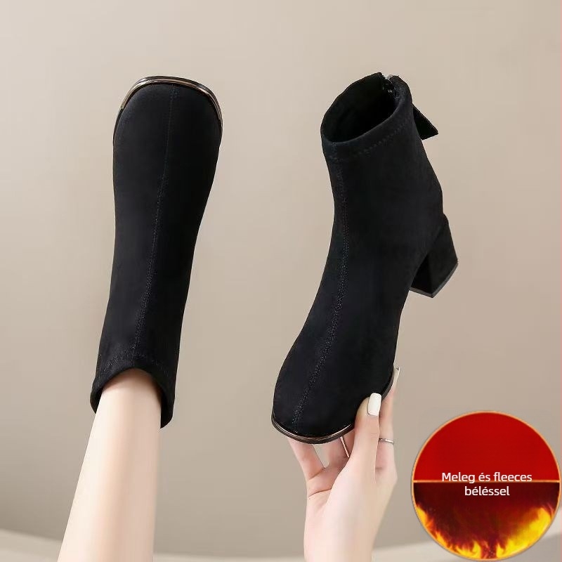 Martin csizmák, mesterséges PU felsőrész, négyszögletes orr, 3–5 cm-es vastag sarkú, fleece-béléssel