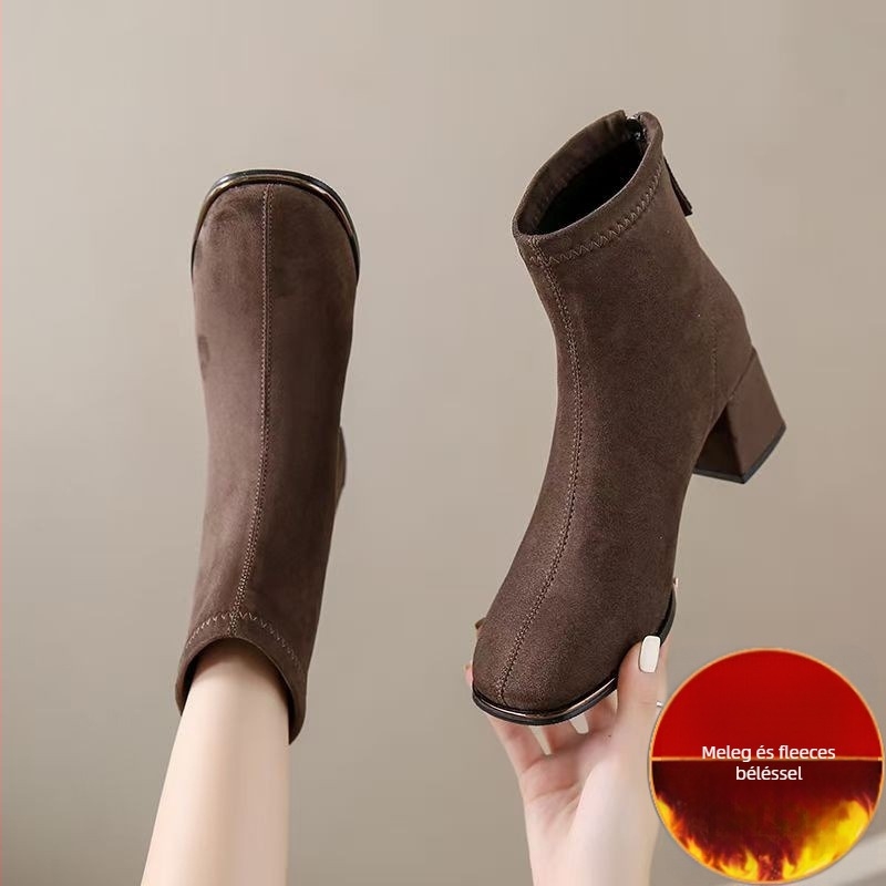 Martin csizmák, mesterséges PU felsőrész, négyszögletes orr, 3–5 cm-es vastag sarkú, fleece-béléssel